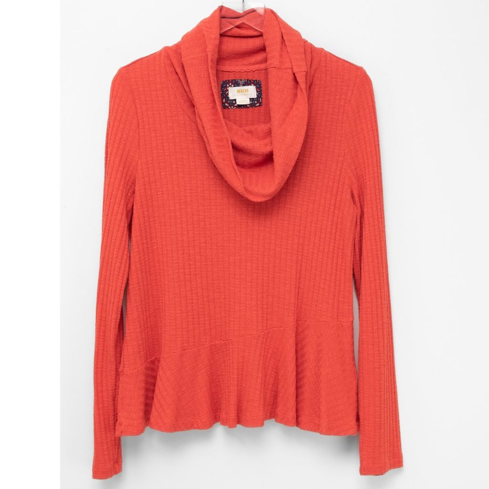 Maeve Anthropologie Addie Pullover Long Sleeve Ruffled Hacci Orange Size Large - Picture 2 of 7